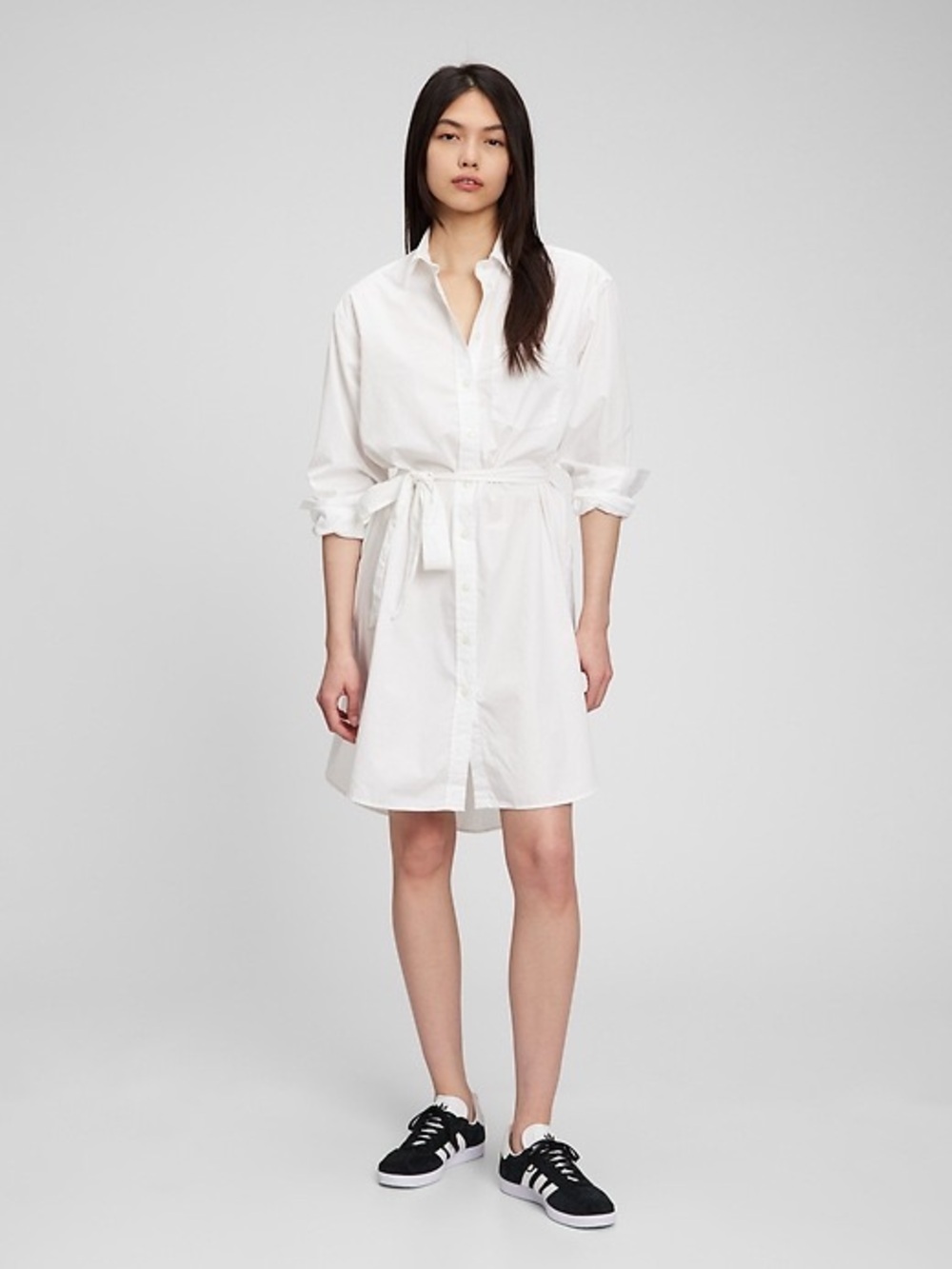 GAP Classic White Button-Up Shirt Dress with Waist Tie